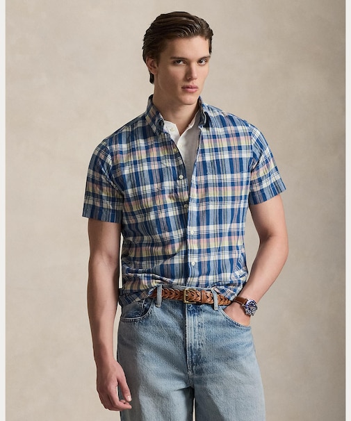 クラシック フィット インディゴ マドラス シャツ