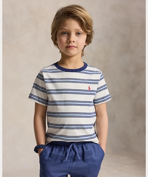 (ボーイズ 2才～7才)ストライプド コットン ジャージー Tシャツ