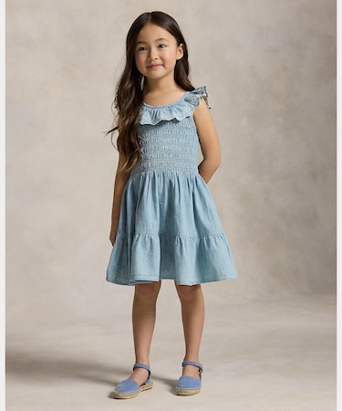 (ガールズ 2才~6才)ブルーベリーオーバーレイ インディゴ シャンブレー ドレス