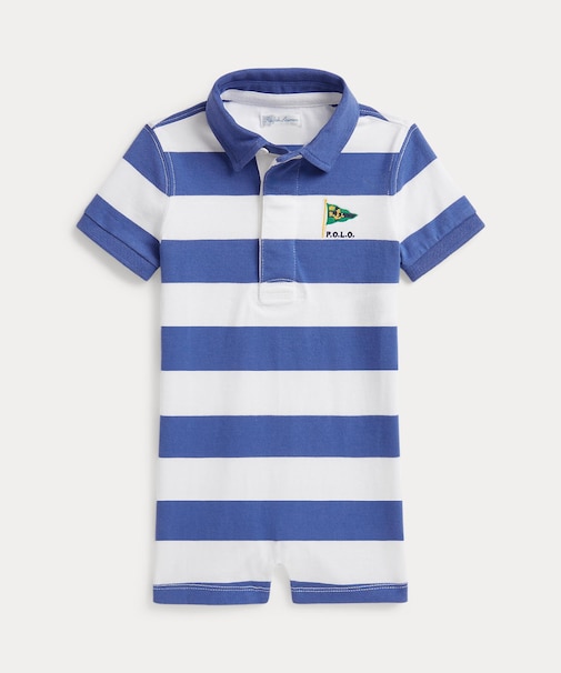 (ベビー)ノーティカルインスパイアード コットン ラグビー ショートオール