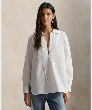 レースアップ ビブ コットン シャツ