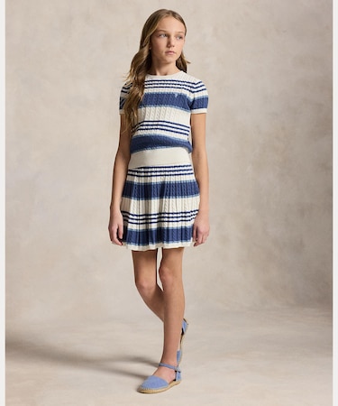 (ガールズ 7才~16才)ストライプド ケーブル コットン セーター & スカート