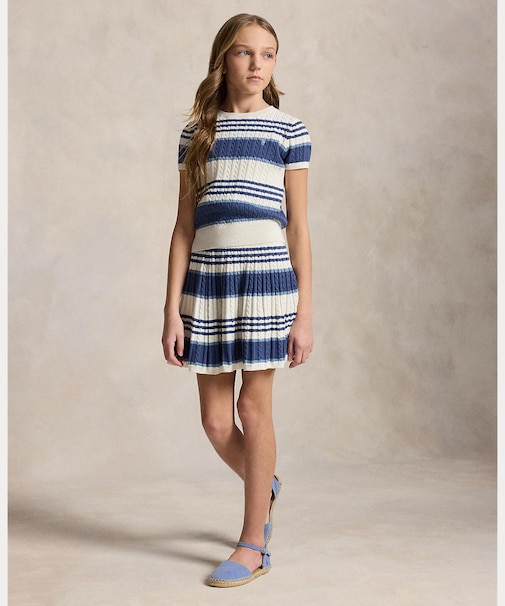 (ガールズ 7才~16才)ストライプド ケーブル コットン セーター & スカート