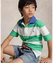 (ボーイズ 8才～20才)ストライプド コットン ショートスリーブ ラグビー シャツ