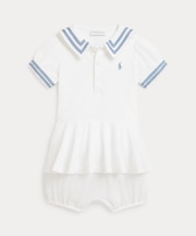 (ベビー)ストレッチ メッシュ ペプラム セーラー ショートオール