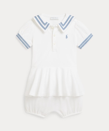 (ベビー)ストレッチ メッシュ ペプラム セーラー ショートオール