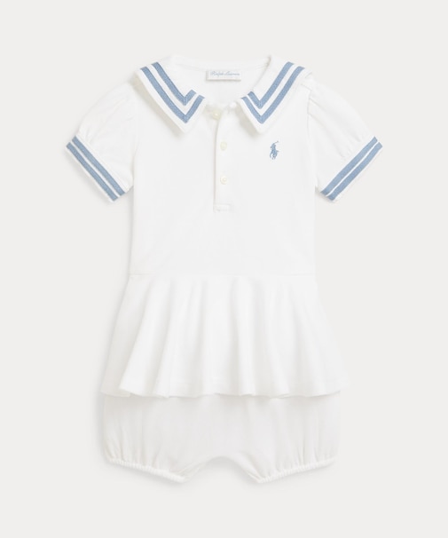 (ベビー)ストレッチ メッシュ ペプラム セーラー ショートオール