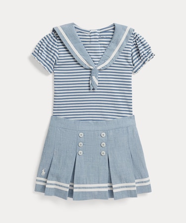 (ベビー)ジャージー セーラー トップス & シャンブレー スカート