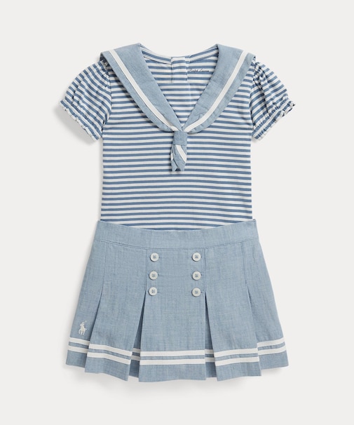 (ベビー)ジャージー セーラー トップス & シャンブレー スカート