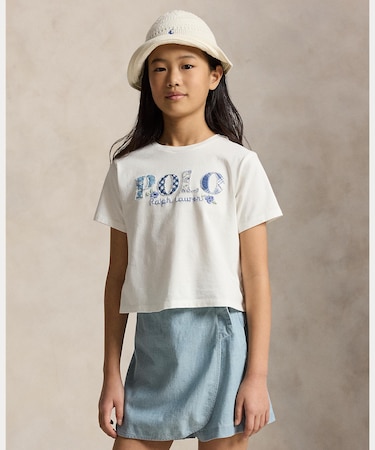 (ガールズ 7才~16才)ロゴ コットン ジャージー ボクシー Tシャツ