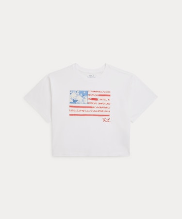 (ガールズ 7才～16才)フローラル フラッグ コットン ジャージー ボクシー Tシャツ