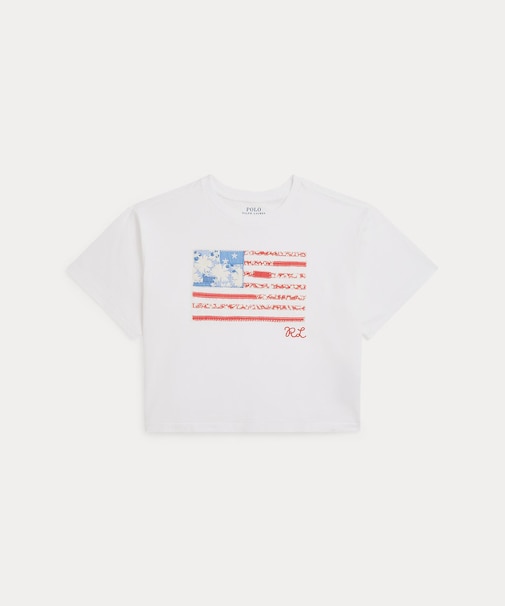 (ガールズ 7才～16才)フローラル フラッグ コットン ジャージー ボクシー Tシャツ