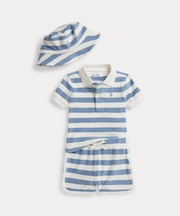 (ベビー)ストライプド テリー ポロシャツ、ショートパンツ & ハット