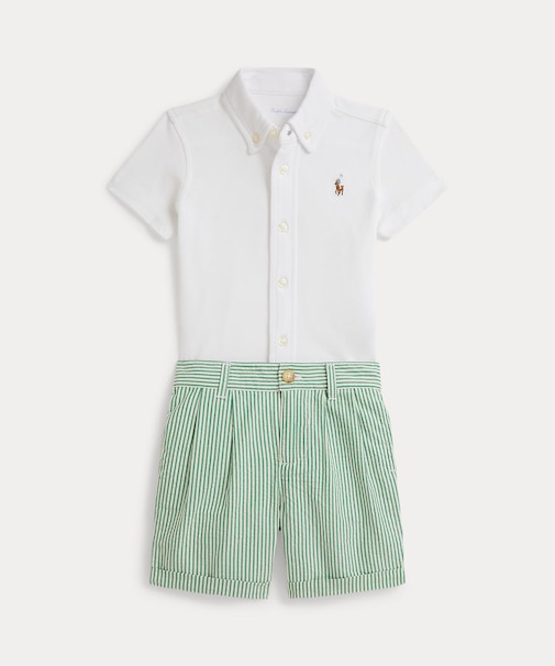 (ベビー)ニット オックスフォード シャツ & シアサッカー ショートパンツ