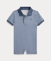 (ベビー)ギンガム ソフト コットン ポロ ショートオール