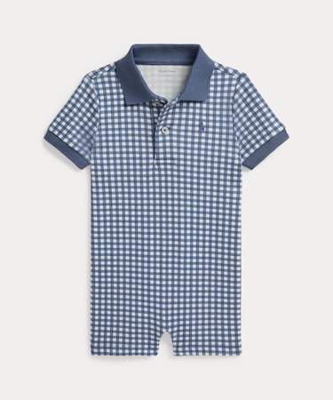 (ベビー)ギンガム ソフト コットン ポロ ショートオール