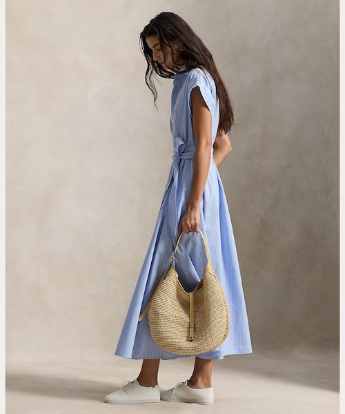 ストライプド ベルテッド コットン シャツドレス｜ポロ ラルフ