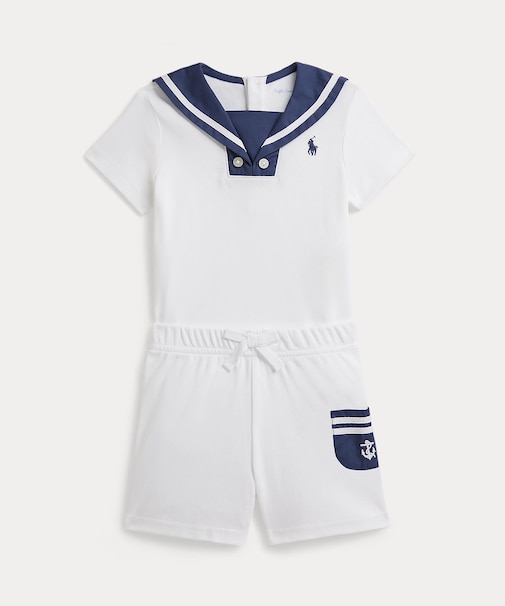 (ベビー)コットン インターロック セーラー Tシャツ & ショートパンツ