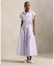 ストライプド ベルテッド コットン シャツドレス