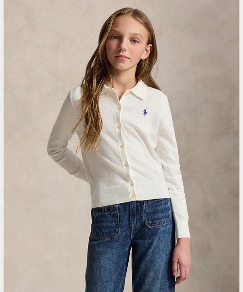 ガールズ 7才～16才)コームド コットン ポロ カーディガン｜ポロ