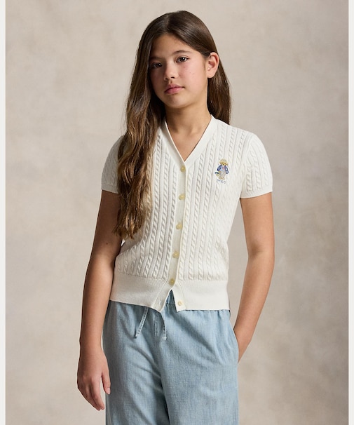 (ガールズ 7才~16才)Polo ベア ケーブル コットン Vネック カーディガン