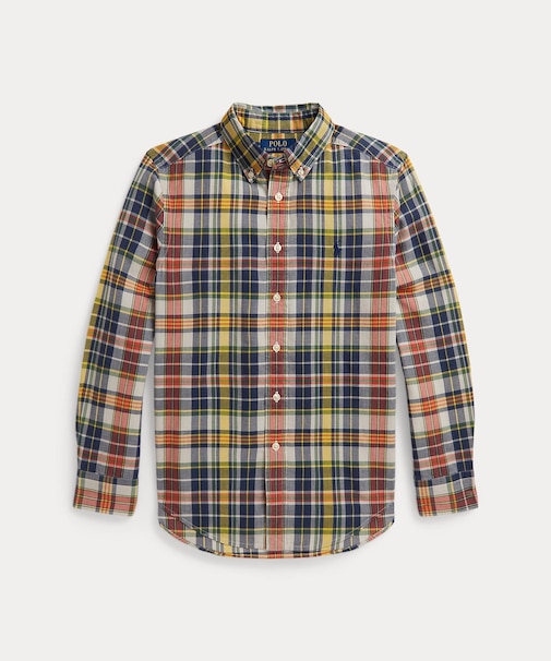 (ボーイズ 8才～20才)チェック コットン マドラス シャツ