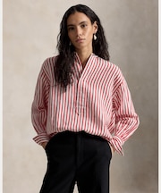 ストライプド リネンコットン シャツ