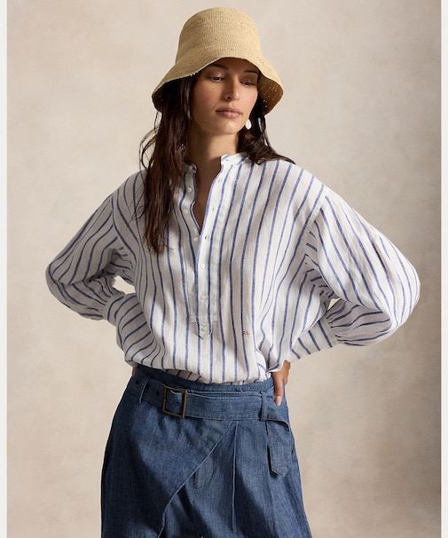 ストライプド リネン シャツ
