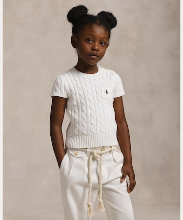 (ガールズ 2才～6才)ケーブルニット コットン ショートスリーブ セーター