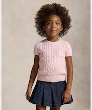 (ガールズ 2才～6才)ケーブルニット コットン ショートスリーブ セーター