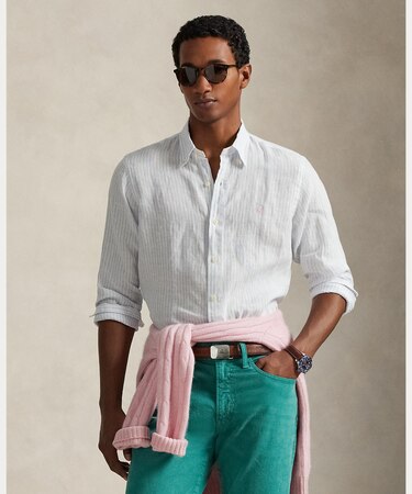 クラシック フィット ストライプド リネン シャツ