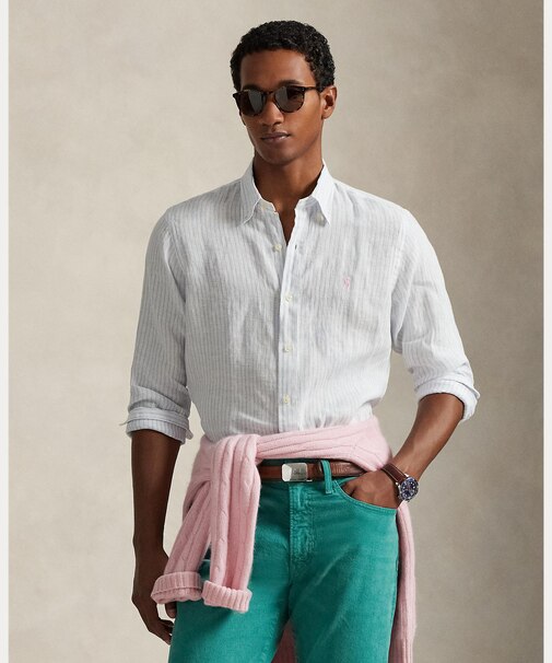 クラシック フィット ストライプド リネン シャツ