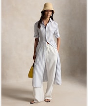 ストライプド リネン パネルド シャツドレス