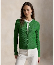 ケーブルニット コットン クルーネック カーディガン