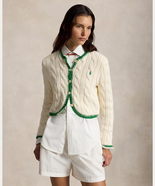 ケーブルニット クロップド カーディガン