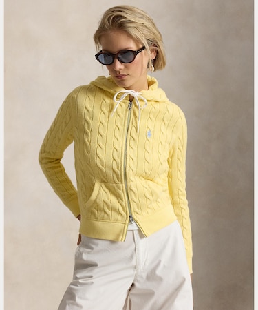 ケーブルニット コットン フルジップ フーディ