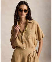 オーバーサイズ フィット リネン ショートスリーブ シャツ