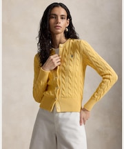 ケーブルニット コットン クルーネック カーディガン