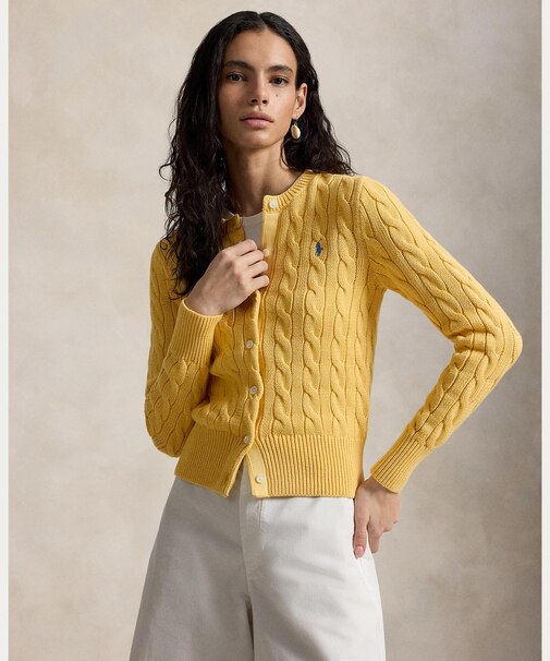 ケーブルニット コットン クルーネック カーディガン