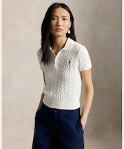 ケーブルニット コットン クロップド ポロシャツ