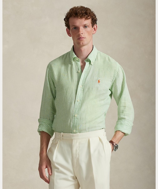 クラシック フィット ストライプド リネン シャツ