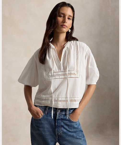 レーストリム コットン シャツ