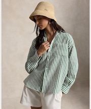 オーバーサイズ フィット ストライプド リネンコットン シャツ