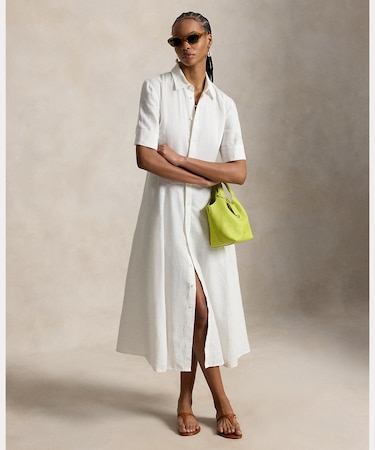 リネン パネルド シャツドレス