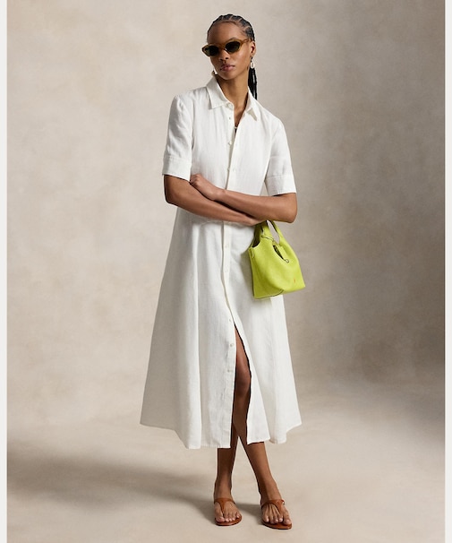 リネン パネルド シャツドレス