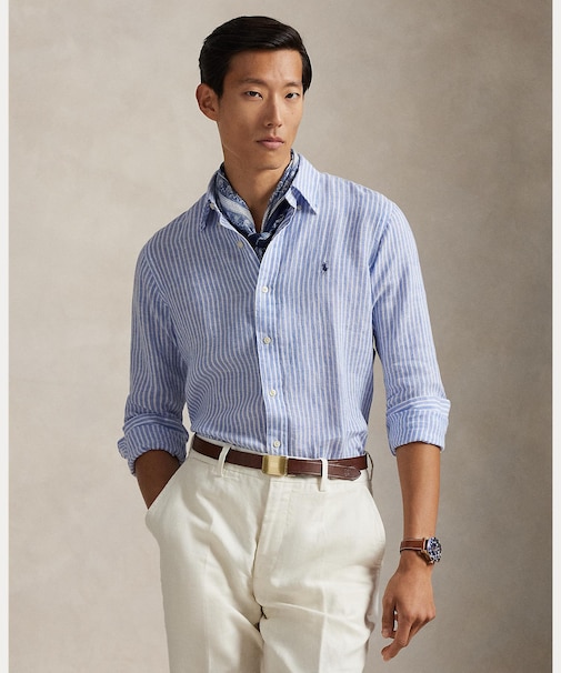 クラシック フィット ストライプド リネン シャツ