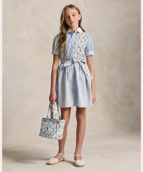 新品 Ralph Lauren コットン ポプリン ファン シャツドレス　120 ガールズ 7才～16才)コットン ポプリン ファン シャツドレス｜ポロ