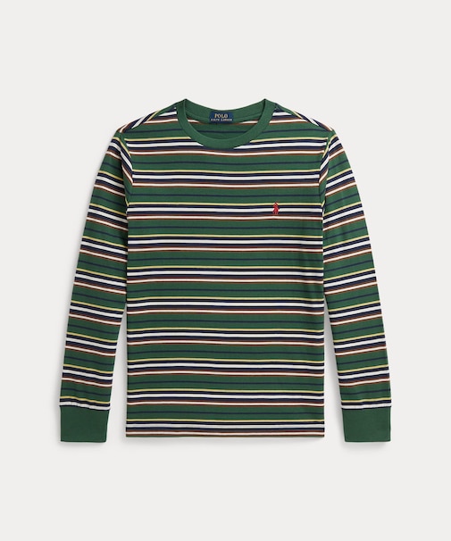 (ボーイズ 8才~20才)ストライプド コットン ロングスリーブ Tシャツ