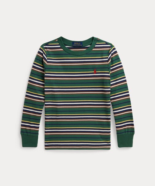 (ボーイズ 2才~7才)ストライプド コットン ロングスリーブ Tシャツ