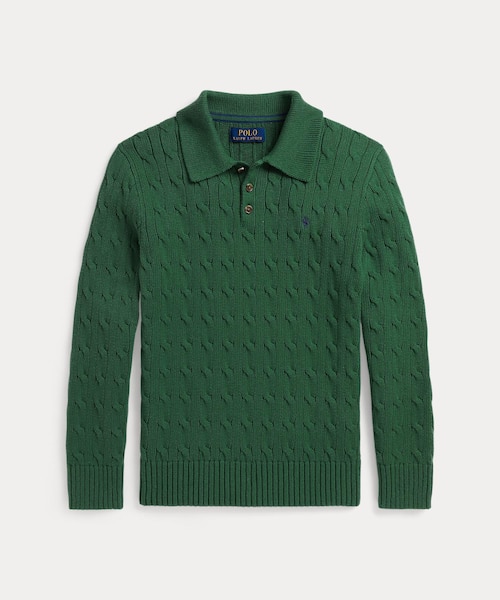 ボーイズ 8才～20才)ケーブルニット コットン ポロ セーター｜ポロ